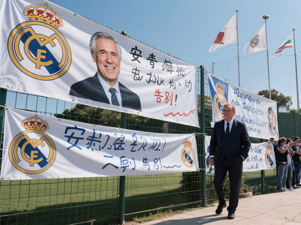 致敬传奇!球迷在巴尔德贝巴斯外拉横幅力挺安切洛蒂 致敬传奇!球迷在巴尔德贝巴斯外拉横幅力挺安切洛蒂